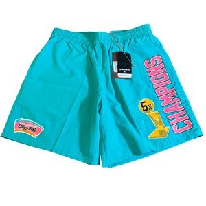 NEW Mitchell & Ness NBA San Antonio Spurs 5x Champs Shorts Teal Unisex Mens S